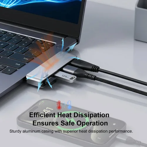 Vista 4 de Hub USB 3.0 del lado derecho, divisor USB sin cable de 4 puertos para laptop, diseño de enchufe directo, compatible con MacBook, portátiles