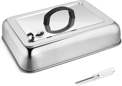 Vista 8 de 1 pieza de tapa para untar cúpula de fusión para parrilla (13 x 9.8 pulgadas), Joyfair tapa rectangular de acero inoxidable para fundir queso