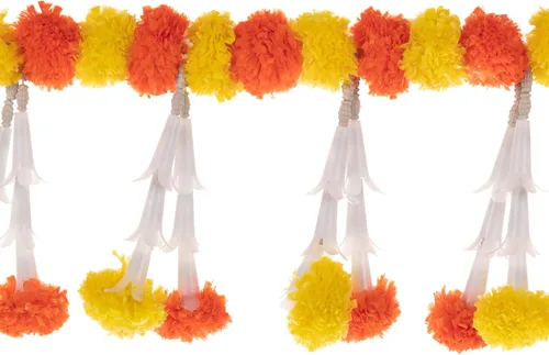 Vista 2 de Aditri Creation Guirnalda de flores artificiales de caléndula para puerta con juego de flores blancas/decoración decorativa para colgar en la puerta