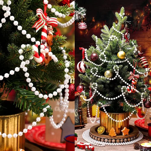 Vista 4 de Guirnalda de cuentas de Navidad de 82 pies / 82.0 ft de longitud, cadena de perlas de imitación, guirnalda de árbol de Navidad, decoraciones