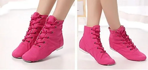 Vista 4 de missfiona Zapatos de jazz para mujer, botas de baile de lona con suela dividida para baile de salón