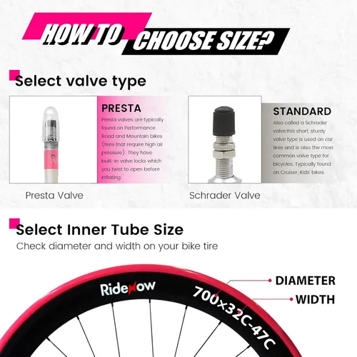 Vista 6 de RideNow TPU Road Bike Inner Tube, 2 Pack Gravel Bike Tube 700 x 32C-47C with 45mm/65mm/85mm Presta Valves, Ultra-Light Puncture Resistant Bicycle