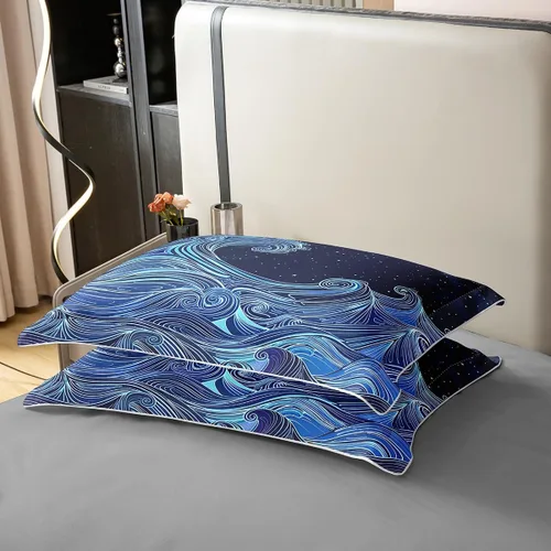 Vista 5 de jejeloiu Juego de funda de edredón de algodón con diseño de olas japonesas, funda de edredón 100% algodón tamaño individual para olas del mar, juego