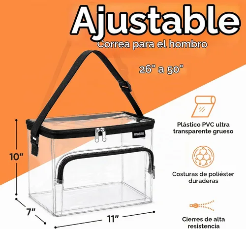 Vista 2 de Masirs Clear Lunch Bag PVC See-Through with Adjustable Shoulder Strap