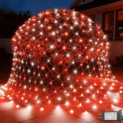 Vista 12 de LitHome Luces de red de Navidad de 14.8 x 5 pies, 300 luces LED de red blanca cálida, 8 modos de conexión, malla gigante impermeable de Navidad