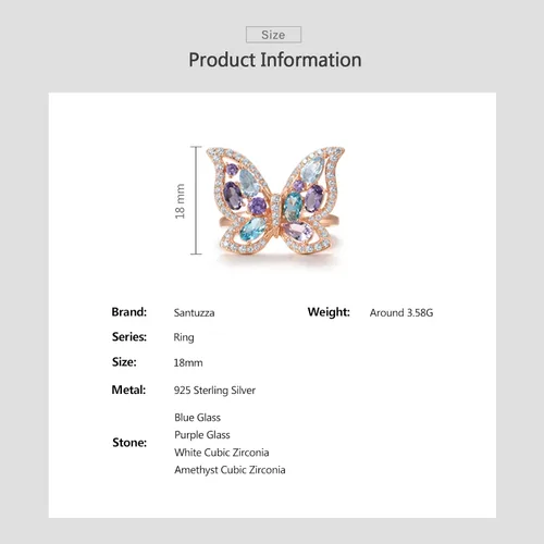 Vista 4 de Santuzza Anillo de mariposa de plata de ley para mujer