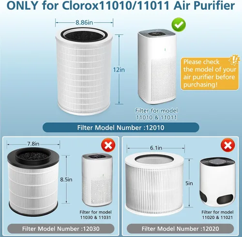 Vista 2 de Filtro de repuesto HEPA 12010 compatible con purificador de aire Clorox 11010 y 11011, habitaciones grandes de hasta 1,500 pies cuadrados, filtro