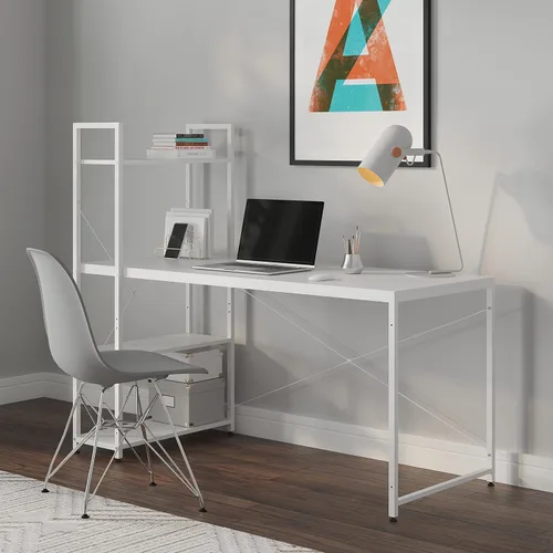 Vista 17 de Ames - Escritorio reversible para computadora de juegos de 47 pulgadas con estantes ajustables, escritorio de oficina en casa, gestión de cables