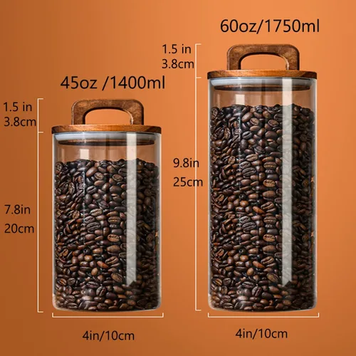 Vista 5 de Spacenight Recipiente de café, recipientes de vidrio para almacenamiento de alimentos, tarro de vidrio con tapa para granos de café, dulces