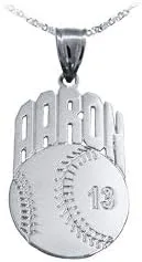 Vista 2 de Abalorio deportivo de béisbol, nombre y número de béisbol, plata de ley, fabricado en Estados Unidos, Plata esterlina, No es una piedra preciosa