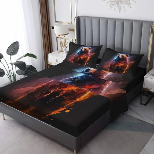Vista 13 de Juego de sábanas de tamaño individual, sábanas de oso – Sábanas y fundas de almohada de microfibra de 3 piezas, juego de sábanas con patrones de Aa