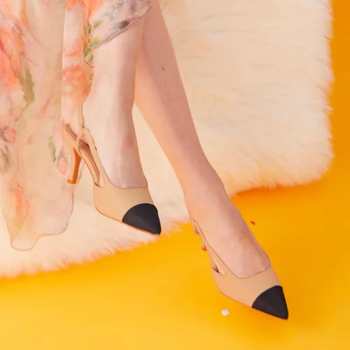 Vista 5 de C.Paravano Zapatos planos de cuero con talón descubierto para mujer Zapatos planos con puntera puntiaguda Sandalias de tacón cómodo Zapatos