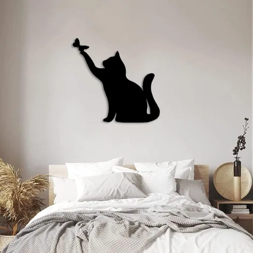 Vista 3 de JILIP Letrero de arte de silueta de gato de metal, escultura de pared colgante negra, placa de decoración de pared de animales de metal, decoración