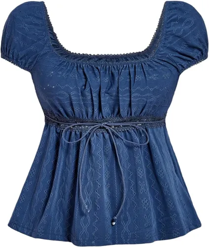 Vista 23 de SOLY HUX Blusa de verano de manga corta para mujer Blanco sólido