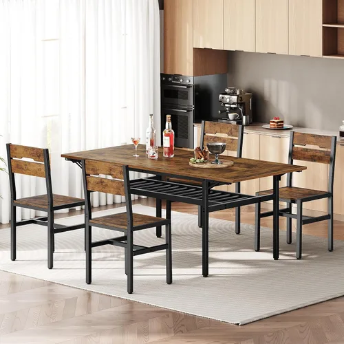 Vista 5 de RALGEND Juego de 2 sillas de comedor, sillas de cocina de madera rústica con respaldos y marco de metal, sillas de comedor modernas estilo granja