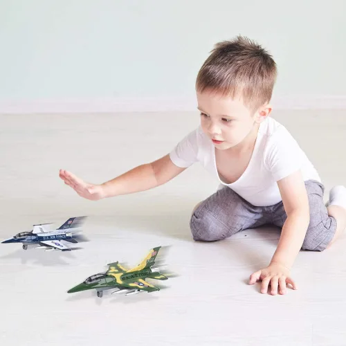 Vista 5 de ArtCreativity Jets F-16 fundidos a presión con mecanismo de retroceso, juego de 2, 7.5 pulgadas de metal fundido a presión para niños, decoraciones