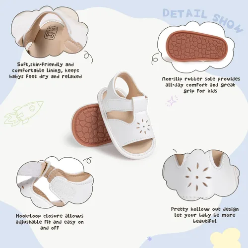 Vista 186 de Meckior Sandalias de verano con punta abierta y suave de piel sintética para bebés y niñas pequeñas