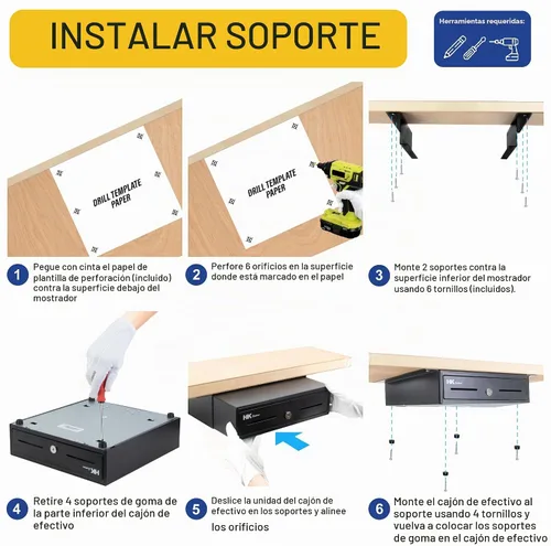 Vista 7 de HK SYSTEMS Cajón de efectivo resistente negro de 13 pulgadas con apertura "Push", 4B5C con soporte de metal para montaje debajo del mostrador