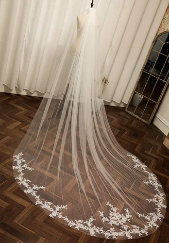 Vista 4 de Apliques de encaje de 1 nivel para mujer, velo de boda catedral, velo de novia largo con peine de metal
