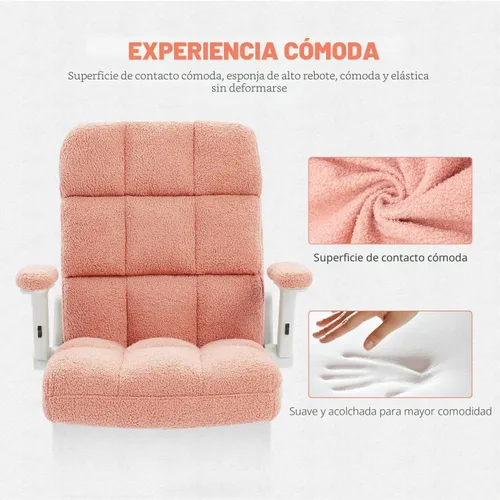 Vista 5 de SEATZONE Silla de oficina rosa ergonómica con ruedas, silla de escritorio para computadora de felpa sintética, silla de oficina cómoda para mujeres