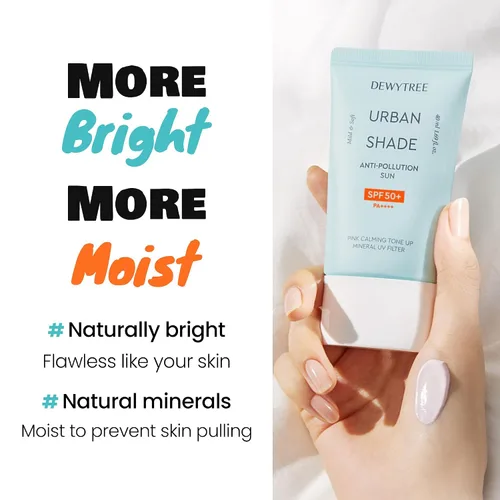 Vista 3 de DEWYTREE Urban Shade Skin - Hidratante facial diario con SPF 50 + Pa++++ + Hidratante facial para piel seca, crema de tono rosa, protector solar