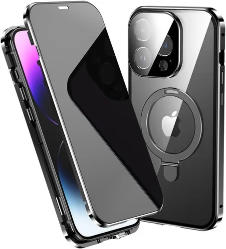 Vista 9 de Funda antiespía para iPhone 14 Plus, soporte de anillo magnético compatible con Magsafe carga inalámbrica, pantalla de privacidad, protector