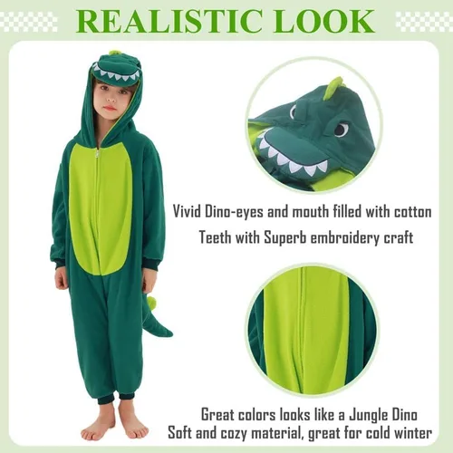 Vista 6 de Mameluco de dinosaurio de dibujos animados de anime, pijamas, pijamas, disfraz de cosplay para niños y adultos, fiesta de Halloween
