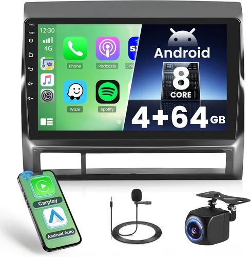 Vista 10 de [5G WiFi DSP 4+64G] Hikity Android 15 Estéreo para automóvil para Toyota Tacoma 2005-2015 con Carplay Android Auto, pantalla táctil IPS de 9