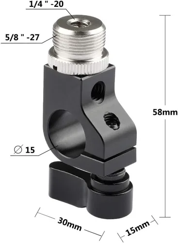 Vista 2 de CAMVATE Abrazadera de varilla de 0.591 in con conectores de tornillo de 5/8 "-27 para micrófono - 1938