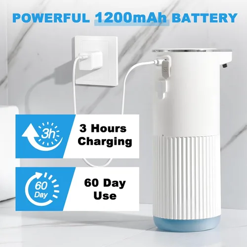 Vista 5 de RYTOXILO Dispensador automático de jabón, paquete de 2 dispensadores de jabón líquido sin contacto blanco para baño, dispensador eléctrico