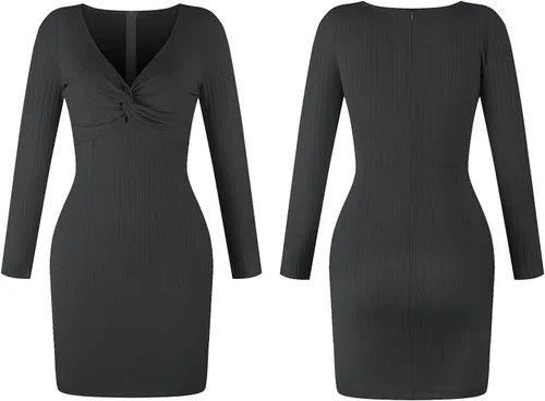 Vista 7 de Kirozanny Vestido de punto acanalado con cuello en V profundo para mujer