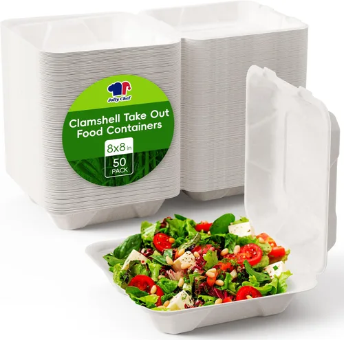 Vista 10 de Contenedores de alimentos para llevar con diseño de concha, [paquete de 75 unidades de 9 * 6 pulgadas], contenedores desechables para llevar, 100%