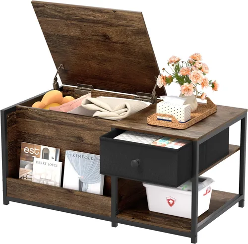 Vista 9 de SINPAID Mesa de centro con almacenamiento, mesas de centro rectangulares para sala de estar, mesa de centro moderna con compartimento de Negro