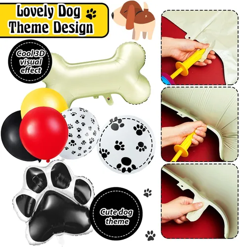 Vista 3 de Decoraciones de cumpleaños para perros, kit de 46 globos con estampado de patas y globos de papel de aluminio, decoraciones de fiesta temática