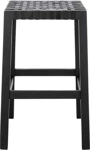 Vista 6 de SAFAVIEH Home Capri Taburete de madera y cuero negro de 27 pulgadas