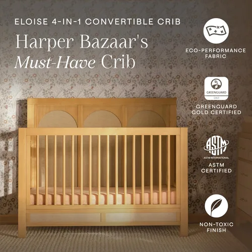 Vista 2 de Namesake Cuna Eloise 4 en 1, miel y arena de alto rendimiento, tejido ecológico GREENGUARD Gold Certified - Baby Crib Convertible to Toddler Bed
