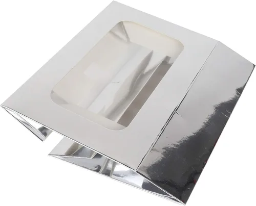 Vista 4 de O'CREME Caja rectangular para tartas de ventana de 8.5 x 5.5 x 2 pulgadas de alto, 5 piezas plateadas..