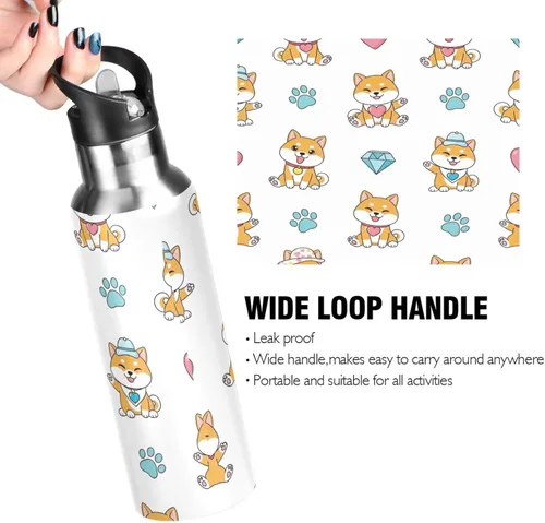 Vista 4 de Cute Dogs Playful Insulated Stainless Steel Water Bottle with Straw 32 Oz, BPA-Free Sports Water Bottle with Straw Leakproof Water Bottles