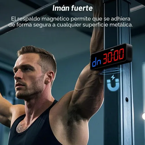 Vista 4 de Acedeck Reloj temporizador portátil para gimnasio: reloj digital de fitness con imán fuerte - Control remoto para entusiastas del fitness - Batería