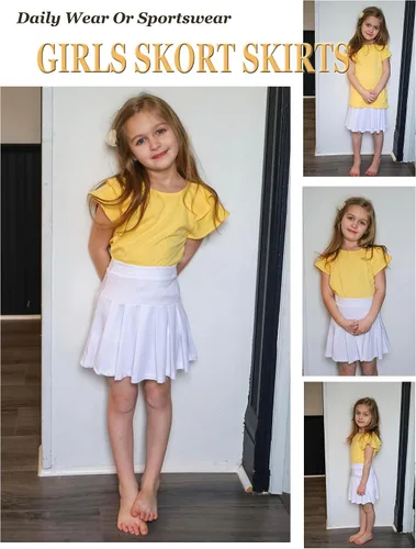 Vista 6 de Arshiner Faldas de tenis para niña con pantalones cortos, falda plisada atlética, falda pantalón de entrenamiento con bolsillos para niños de 4 a 13