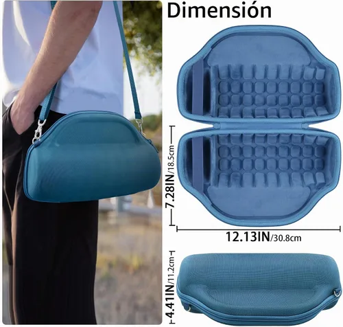Vista 7 de co2CREA Case for JBL Charge 6 Portable Bluetooth Speaker, Blue Acolchado de espuma de alta densidad, mango reforzado, correa de hombro desmontable