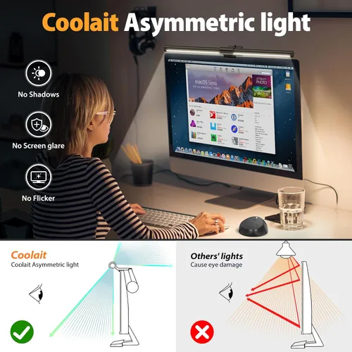Vista 7 de Luz para Monitor de Computadora, Barra de Luz para Monitor de Pantalla con Retroiluminación para Cuidado de los Ojos, Lámpara LED de Tareas