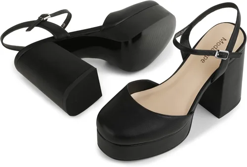 Vista 2 de Modatope Tacones de plataforma para mujer con puntera cerrada, tacón grueso, correa de tobillo, sandalias de plataforma para mujer, zapatos