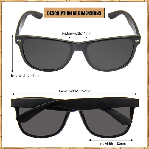 Vista 7 de MAXJULI Gafas de sol polarizadas para cabezas grandes, hombres y mujeres, protección UV 400, lentes de sol de grano de madera 8809 B1.negro/gris