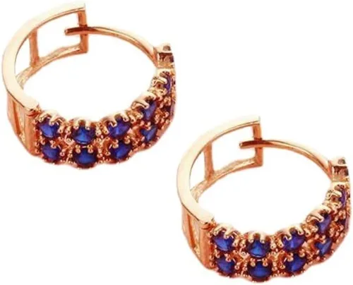 Vista 6 de SAGEKING 2024 New 585 Purple Gold Inlaid Double Rows Of Blue Crystal Ear Buck Plated 14K Rose Gold Earings For Women Fashion And Exquisite Jewelry