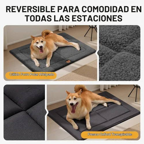 Vista 3 de Joydeco Tapete para Jaula de Perro de Perfil Bajo, Almohadilla de Cama Reversible, Tapete para Perro Lavable con Vellón Ultra Suave, Diseño Compacto