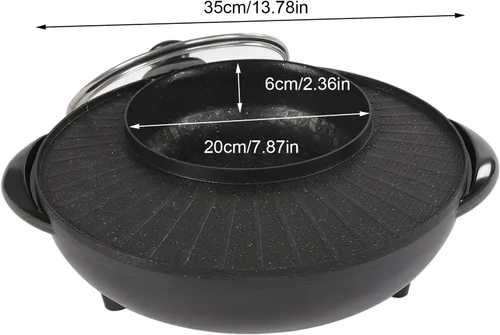 Vista 2 de Combo eléctrico de olla caliente y parrilla, con forma de sol y luna 2 en 1, parrilla de barbacoa y olla caliente de aluminio de 14 pulgadas de 5