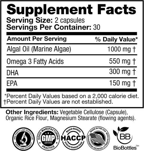 Vista 6 de Feelgood Company Suplemento vegano de omega-3, a base de algas, sin pescado, 60 cápsulas, sin gluten, sin soja, fácil de digerir