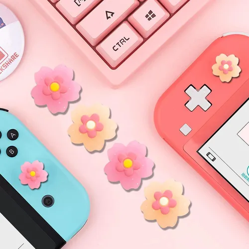 Vista 6 de PERFECTSIGHT Glitter Sakura Switch Thumb Grips Cute Joystick Caps for Nintendo SwitchSwitch LiteSwitch OLED, 4 PCS Thumbstick Cover Analog Stick