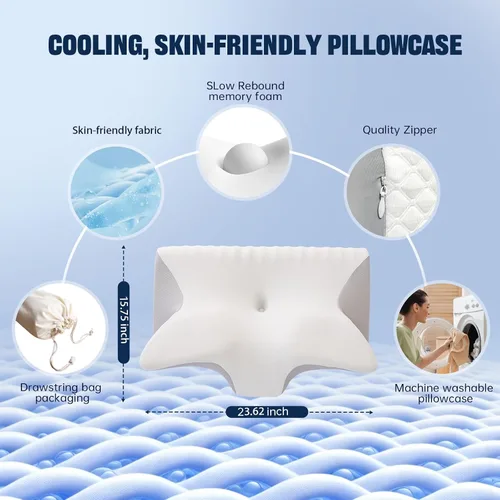 Vista 6 de Almohada cervical para el cuello para aliviar el dolor, almohadas ergonómicas de espuma viscoelástica de contorno, almohada ortopédica para dormir